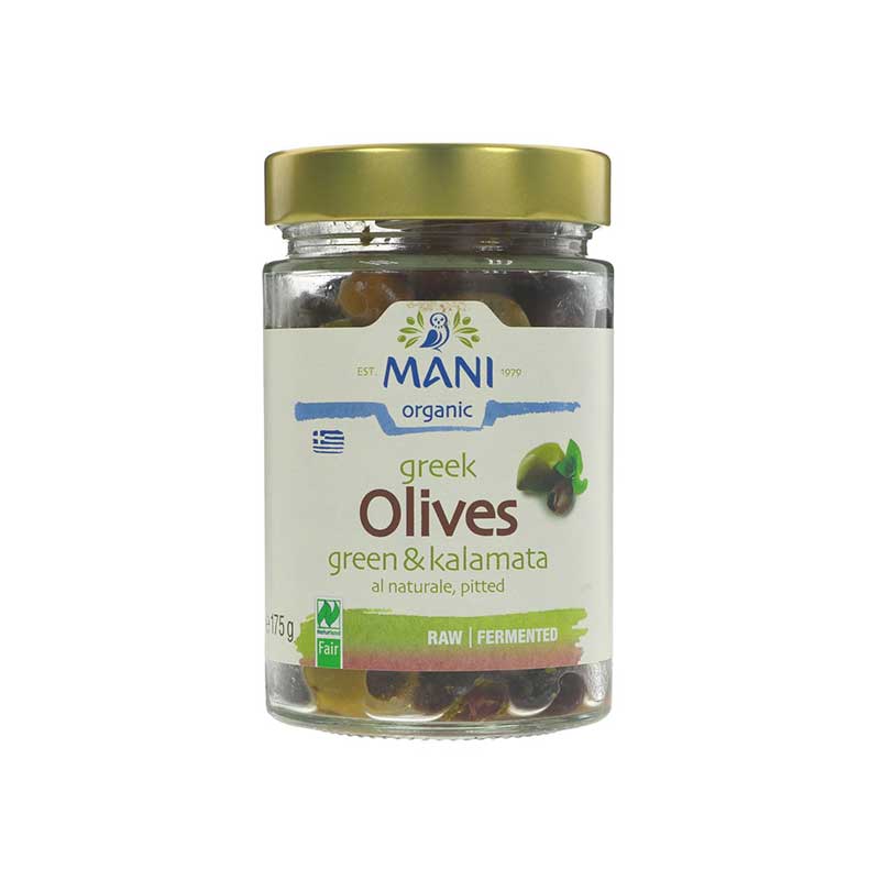 Mani Organic Green & Kalamata Olives Al Naturale (175g)